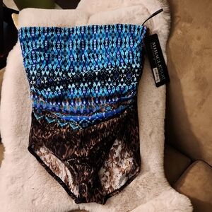 NWT Miraclesuit Blue and Brown Animal Print One-Piece Swimsuit-Size 14